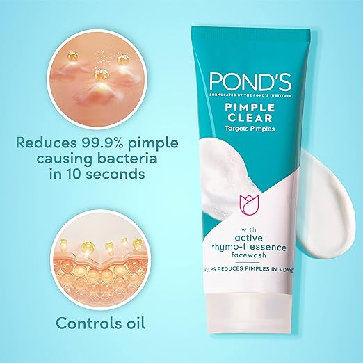 POND's Pimple Clear, Facewash, 100G, For Glowing Skin, With Active Thymo-T Essence Formula, Helps Reduce Pimples In 3 Days, Face Wash Controls Oil, Reduces Blackheads Brand: POND'S - Image 3